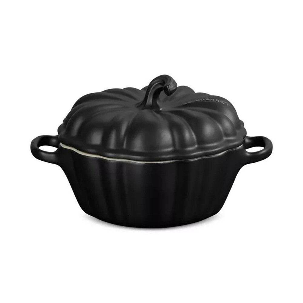 Le Creuset Stoneware Figural Pumpkin Mini Cocotte 12 oz 350 ml Matte Black NEW
